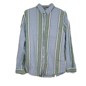 Brunswick Button Down Collared Shirt Men Size M Blue Green Stripe Long Sleeve